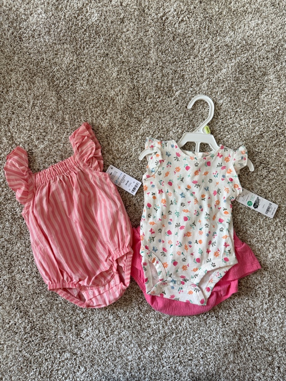 Carter's Pink and White Striped Flutter Romper & Outfit Set